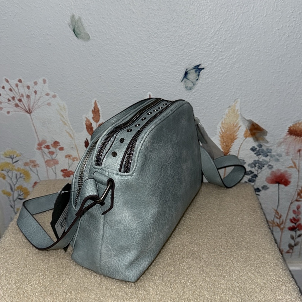 T-Shirt & Jeans Light Blue Studded Crossbody Handbag - Slate Blue - Picture 5 of 10
